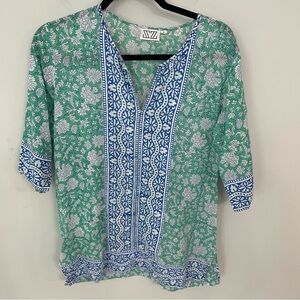 SZ Blockprints 100% Cotton Tunic Boho Coastal Floral.  16